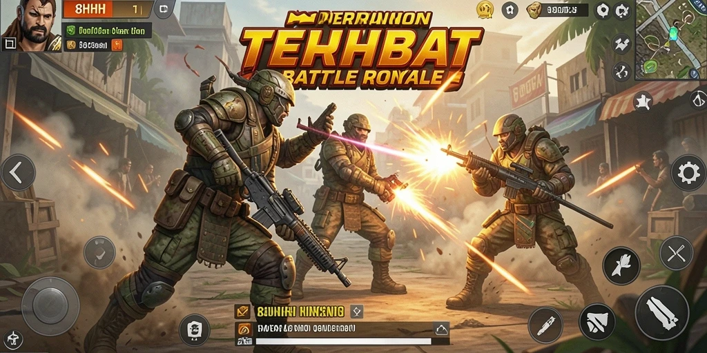 Screenshot gameplay 8HHH menunjukkan aksi seru dalam Battle Royale.