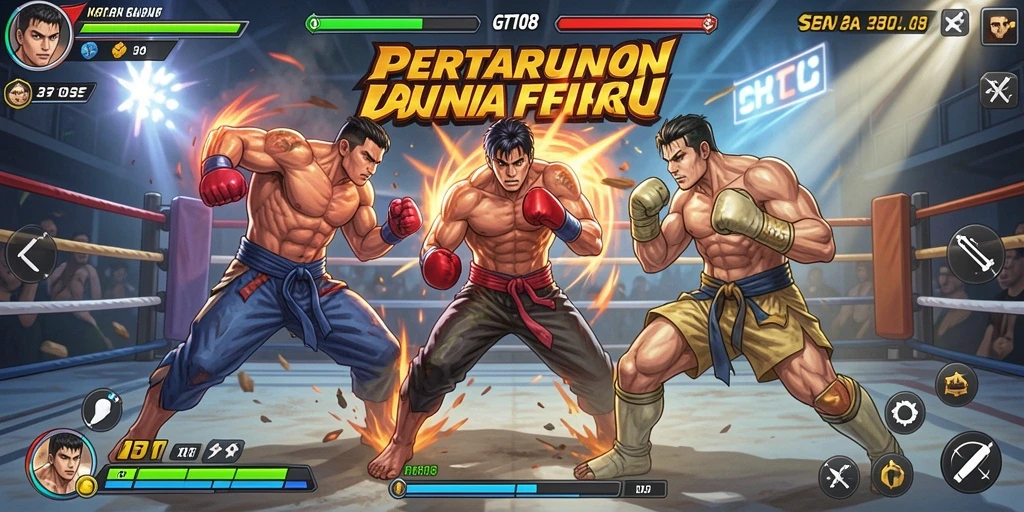 Tampilan aksi seru dalam gameplay GT108 dengan karakter Fighting.