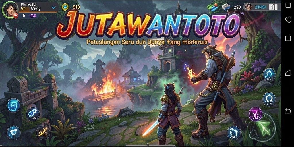 Screenshot dari gameplay JUTAWANTOTO menampilkan karakter menjelajahi hutan misterius.