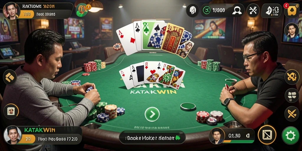Gameplay KATAKWIN menampilkan suasana meja Poker yang realistis.