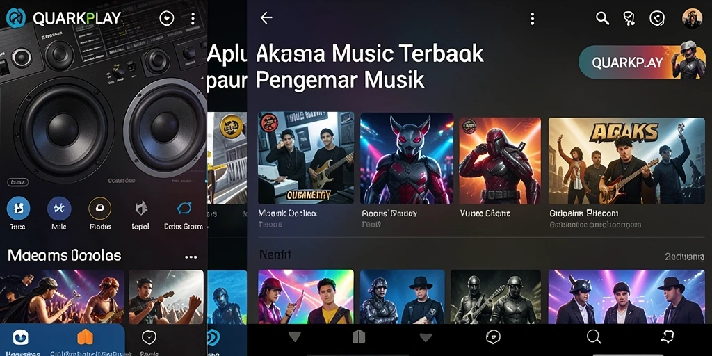 Screenshot utama menunjukkan pengalaman mendengarkan musik di QUARKPLAY.