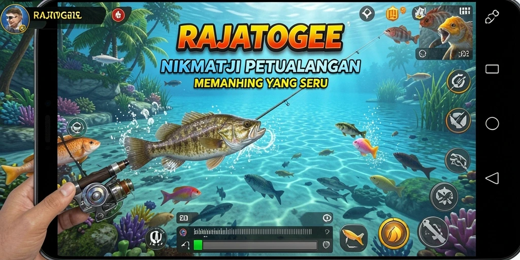 Screenshot gameplay RAJATOGEL menampilkan aksi memancing yang menegangkan.