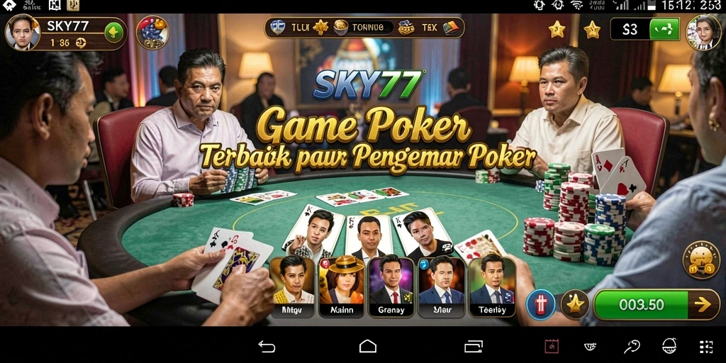 Screenshot utama SKY77 menunjukkan gameplay poker yang intens.