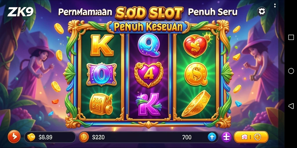 Screenshot utama ZK9 menampilkan gameplay seru mesin slot.